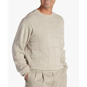 IZOD medium Men's Windowpane Cotton Sweater NWT cream beige